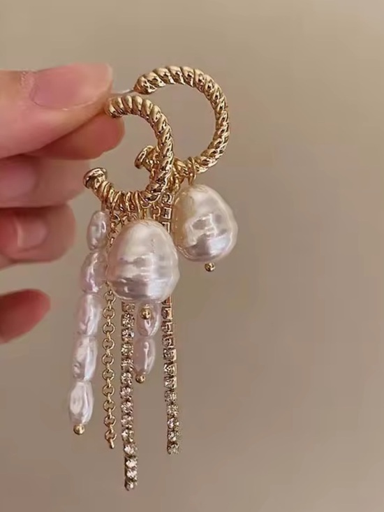 Anthropologie Jewelry - Anthropologie Gold and Pearl Fringe Hoop Earrings